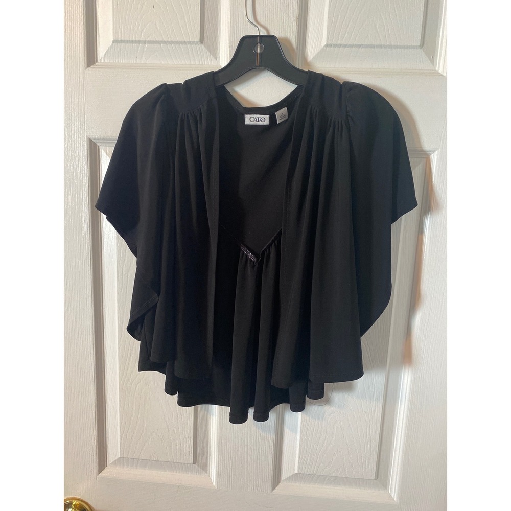 Cato Black Open Front Shrug Cardigan Butterfly Sleeve Pleated‎ Back Small